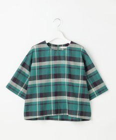 自由区 L コットンリネンチェック ブラウス