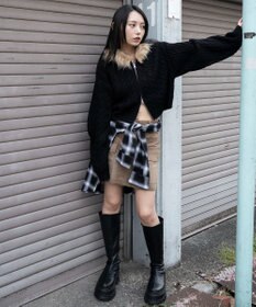 WEGO フェイクファー付きケーブルニットパーカー