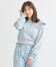 earth music&ecology 配色フリルカラーニットプルオーバー