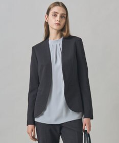 ICB L 【UVカット・洗える】ウール2WAYストレッチ ノーカラージャケット チャコール