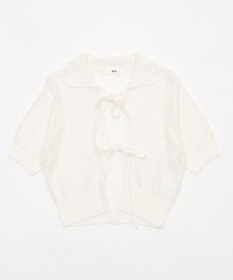 WEGO 襟付きリボンメッシュショートカーデ