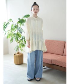 earth music&ecology コットンボイル切替ティアードチュニック