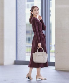 Tiaclasse 【洗える】プリーツ編みラメニットフレアワンピース