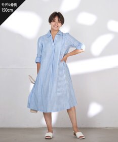 Tiaclasse 【洗える】 麻調Aラインシャツワンピース