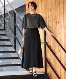 自由区 【洗える・XSサイズあり】シアーコンビパフスリーブ カットソー