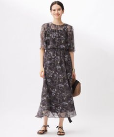 自由区 【セットアップ対応・洗える】ボタニカルフラワープリント ブラウス