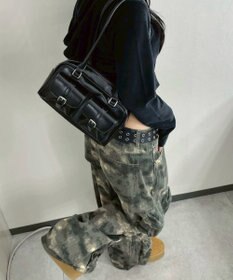 WEGO ベルト2ポケットデザインボストンバッグ