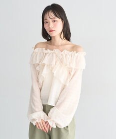 earth music&ecology シアーチェック2wayオフショルブラウス