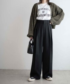 WEGO ハイウエストタックワイドスラックパンツ