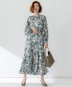 23区 【洗える】ニュアンスフラワープリント フレア スカート