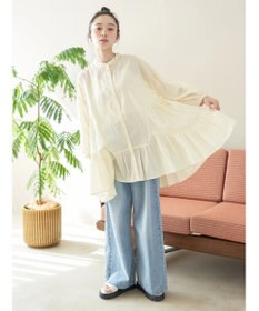 earth music&ecology コットンボイル切替ティアードチュニック