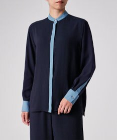 Paul Smith バックサテン ジョーゼット スタンドカラー ブラウス