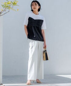 23区 【セットアップ対応/洗える】コットンリネン オックスストレッチ ワイド パンツ