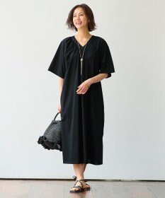 自由区 【WEB限定・洗える・XSサイズあり】ライトギャザーフレアスリーブ ワンピース