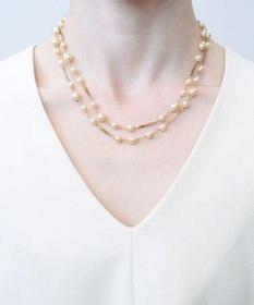 monshiro ガラスパールチェーンロングネックレス