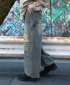 WEGO ダブルニーダメージデニムパンツ