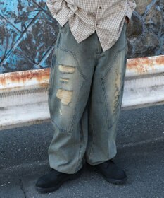 WEGO ダブルニーダメージデニムパンツ