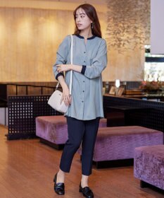 Tiaclasse 【洗える】クレリックシャツチュニックブラウス