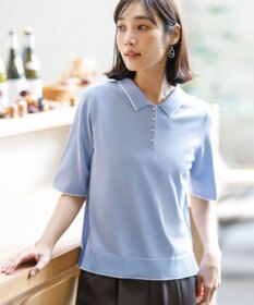 ANY SIS 【アイスタッチ】ポロ ニット ライトブルー×オフ