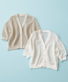 23区 L レーシーメッシュニット 五分袖 カーディガン