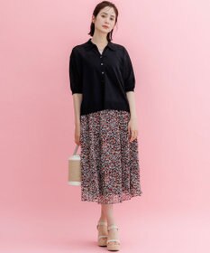 組曲 【加藤ローサさん着用・WEB限定】シアーニット 襟付き七分袖カーディガン