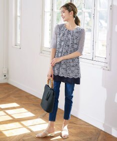 Tiaclasse 【洗える】スカラップレースチュニックブラウス