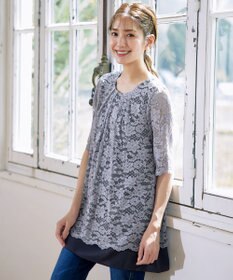 Tiaclasse 【洗える】スカラップレースチュニックブラウス