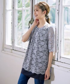 Tiaclasse 【洗える】スカラップレースチュニックブラウス