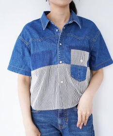 Ripo trenta anni PATCH WORK DENIM SH クロップド丈 デニムシャツ