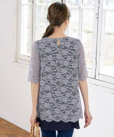 Tiaclasse 【洗える】スカラップレースチュニックブラウス