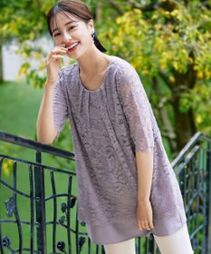 Tiaclasse 【洗える】スカラップレースチュニックブラウス