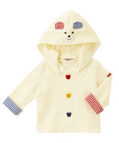 MIKI HOUSE HOT BISCUITS 【70-110cm】 顔ドン ワッフル素材 パーカー