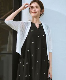 23区 レーシーメッシュニット 五分袖 カーディガン ホワイト系