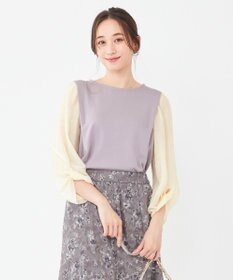 ANY SIS 【洗える】異素材コンビネジリパフ袖 プルオーバー