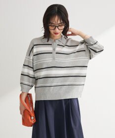 Green Parks 衿付き７分袖ニットプルオーバー