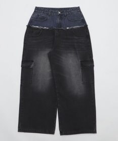 WEGO 【ユニセックス着用ITEM?MLサイズ展開】ダブルウエストカーゴデニムパンツ