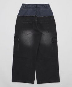 WEGO 【ユニセックス着用ITEM?MLサイズ展開】ダブルウエストカーゴデニムパンツ