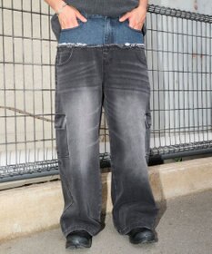 WEGO 【ユニセックス着用ITEM?MLサイズ展開】ダブルウエストカーゴデニムパンツ