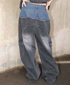 WEGO 【ユニセックス着用ITEM?MLサイズ展開】ダブルウエストカーゴデニムパンツ