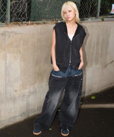 WEGO 【ユニセックス着用ITEM?MLサイズ展開】ダブルウエストカーゴデニムパンツ