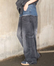 WEGO 【ユニセックス着用ITEM?MLサイズ展開】ダブルウエストカーゴデニムパンツ