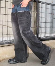 WEGO 【ユニセックス着用ITEM?MLサイズ展開】ダブルウエストカーゴデニムパンツ