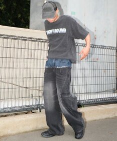 WEGO 【ユニセックス着用ITEM?MLサイズ展開】ダブルウエストカーゴデニムパンツ