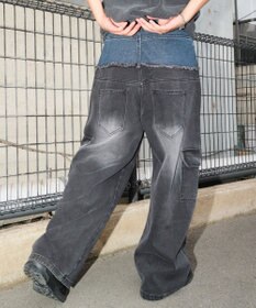 WEGO 【ユニセックス着用ITEM?MLサイズ展開】ダブルウエストカーゴデニムパンツ