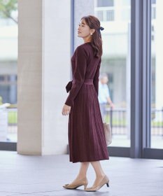 Tiaclasse 【洗える】プリーツ編みラメニットフレアワンピース