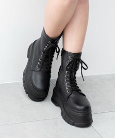 WEGO 厚底ボリュームレースアップショートブーツ