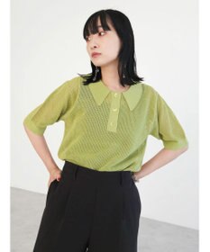 Green Parks メッシュポロ衿ニットプルオーバー
