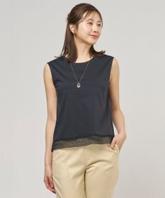 J.PRESS LADIES コットンスムース ノースリーブ カットソー ネイビー系