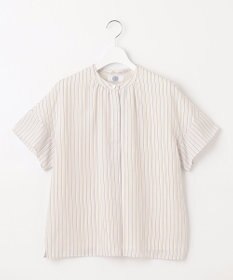 J.PRESS LADIES シアーストライプチェック フレンチスリーブ バンドカラー カットソー