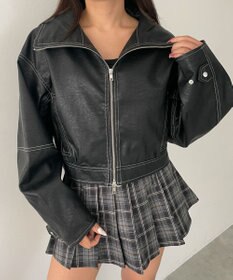 WEGO 配色ステッチWZIPショートブルゾン